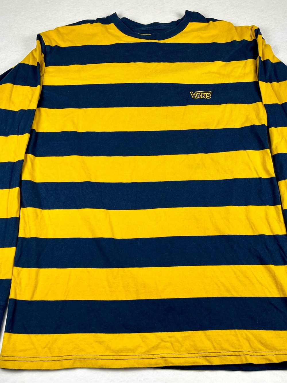 Vans Men’s Medium Long Sleeve Shirt Navy Blue Yellow Striped Skate Streetwear